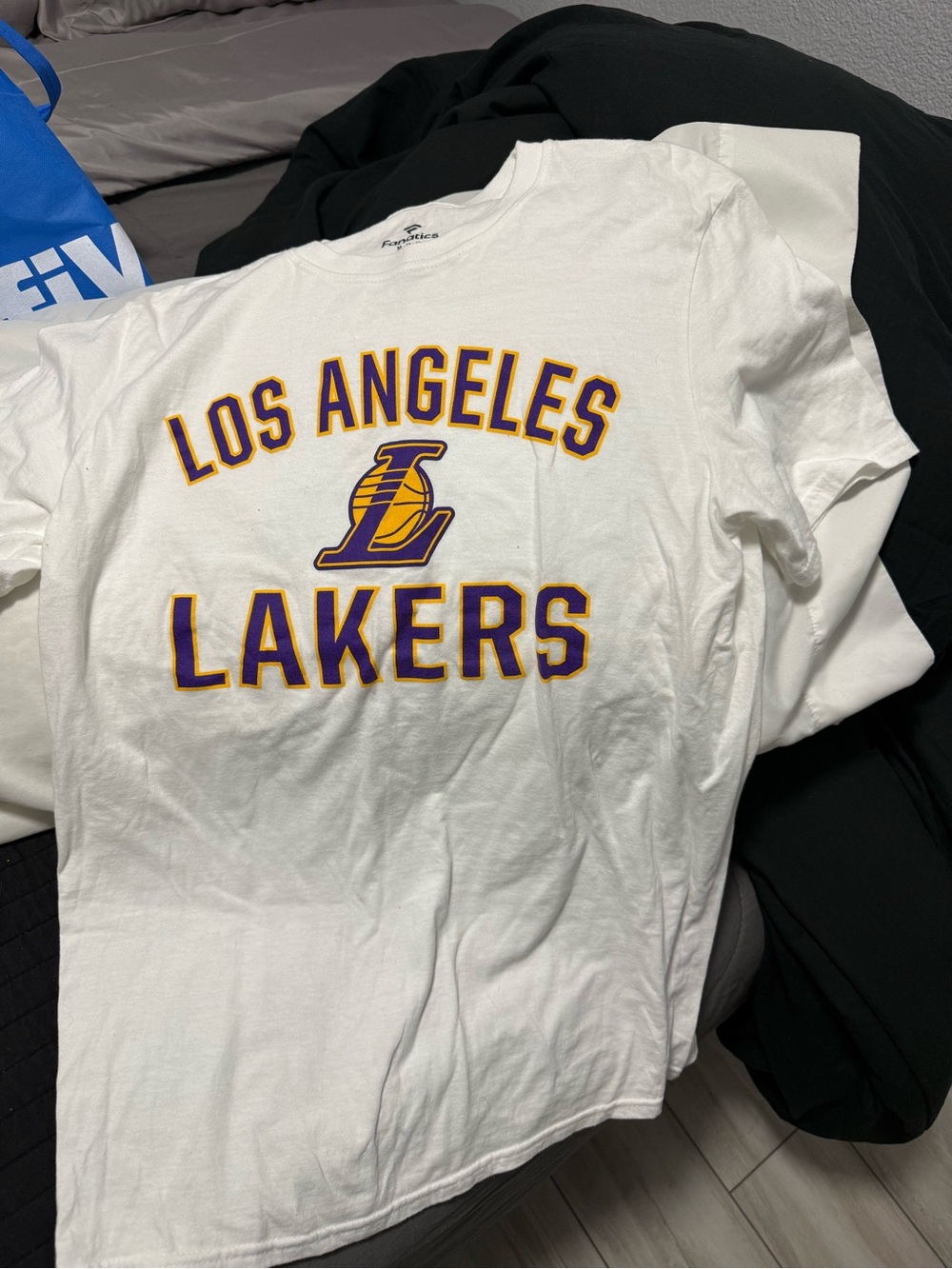 Fanatics White Los Angeles Lakers Tee with Purple & Gold Logo